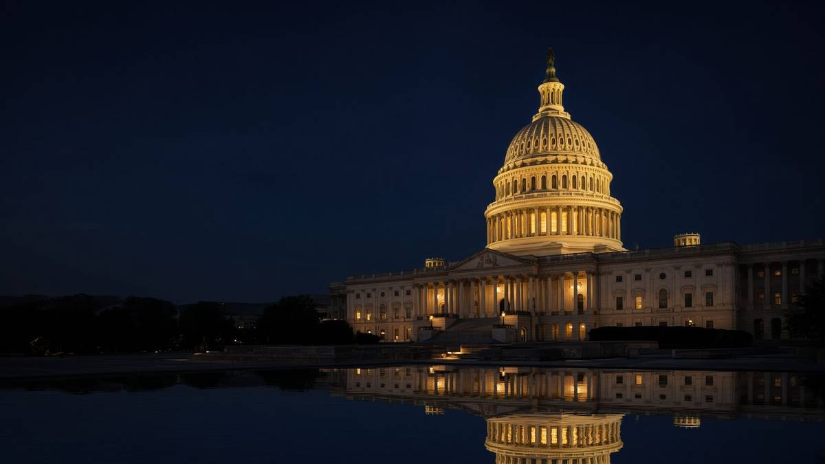 United States Capitol dome lit at night