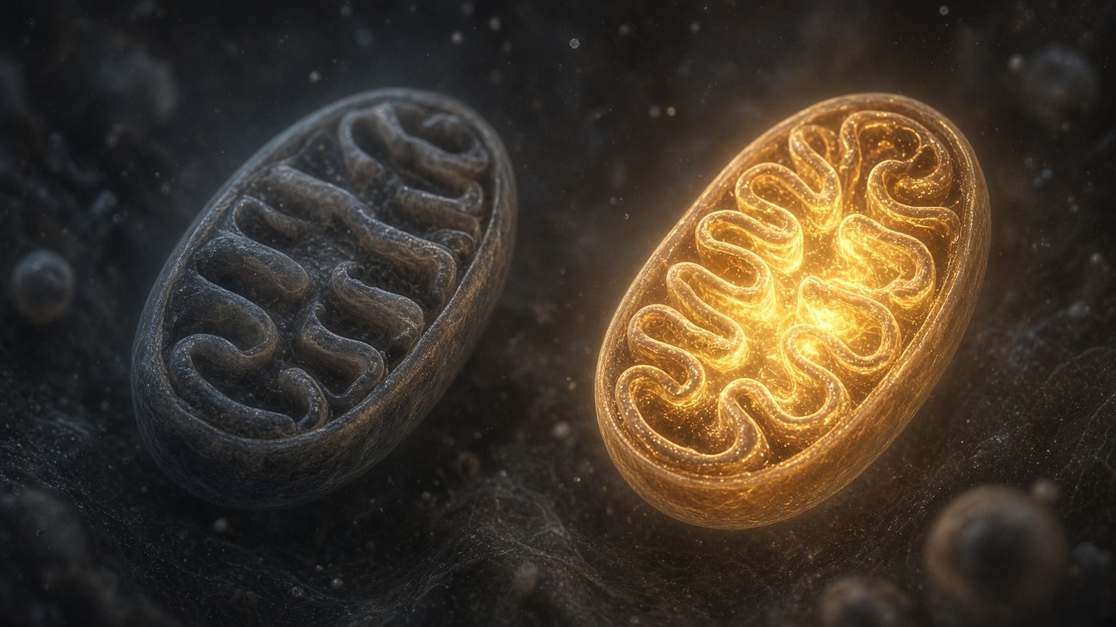 Cellular aging and energy imagery for NAD+ and MOTS-c research peptides.