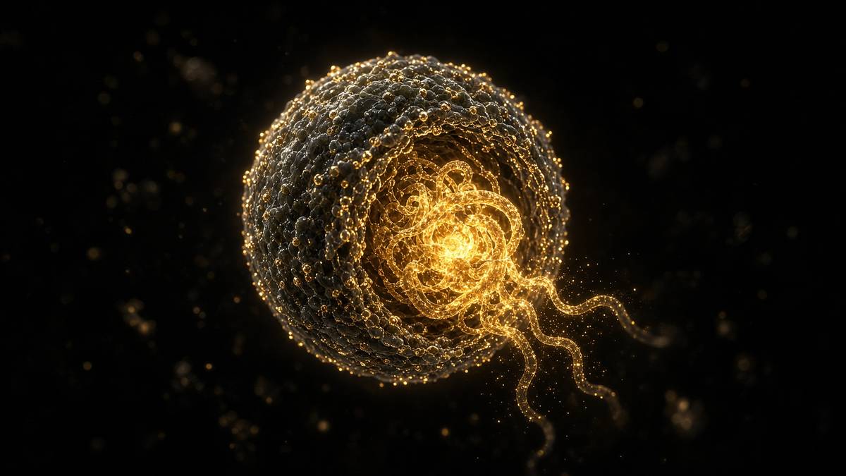 A lipid nanoparticle carrying mRNA — the delivery vehicle that turned a message into a medicine