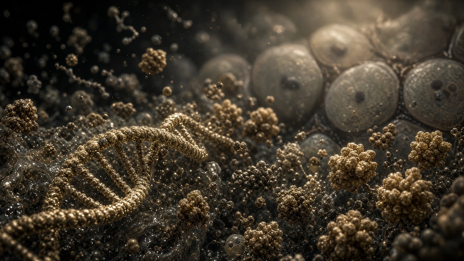 Nested biological scale from a gold helix through crowded cytoplasm toward tissue