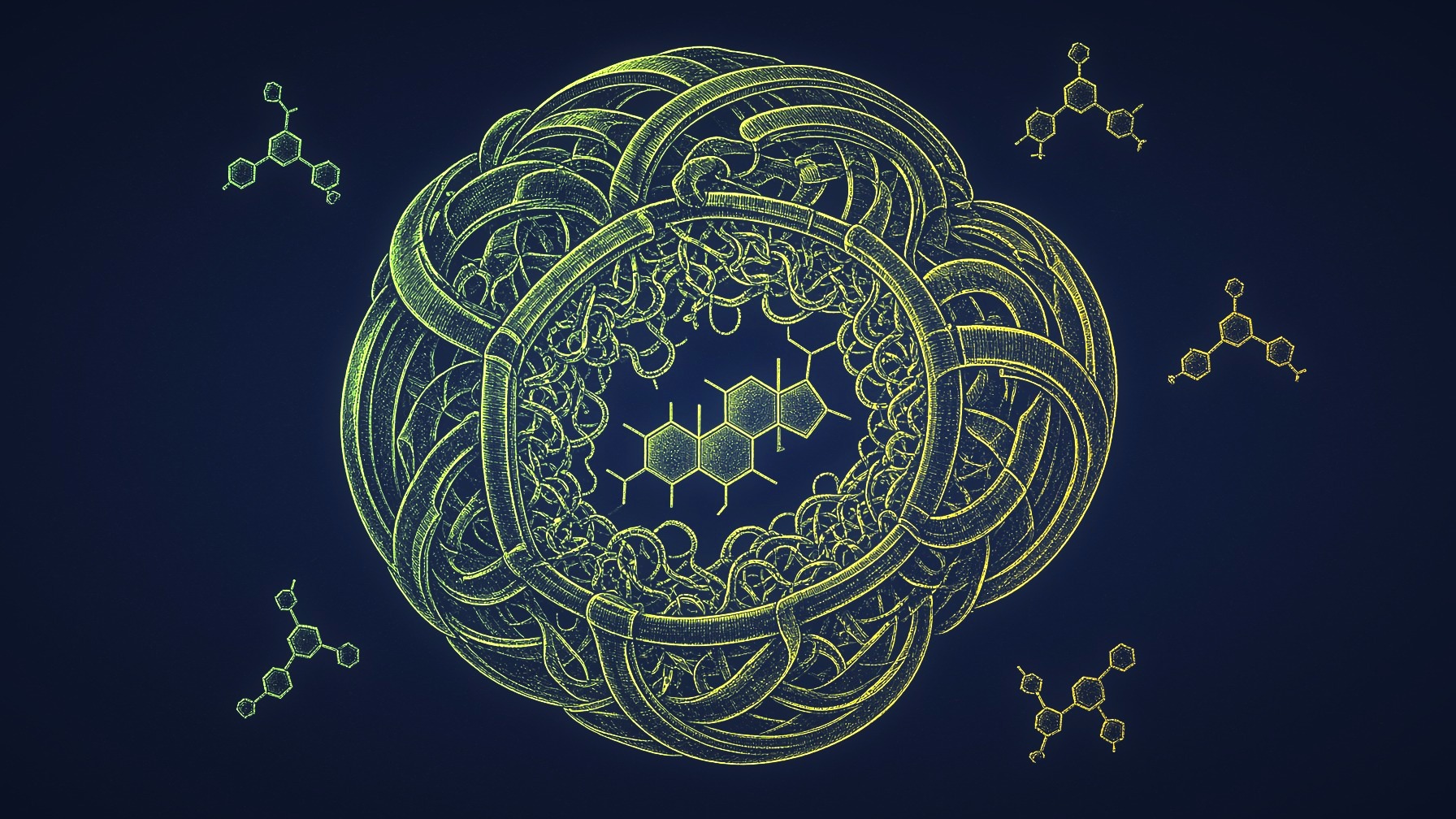 Gold engraving of SHBG holding testosterone