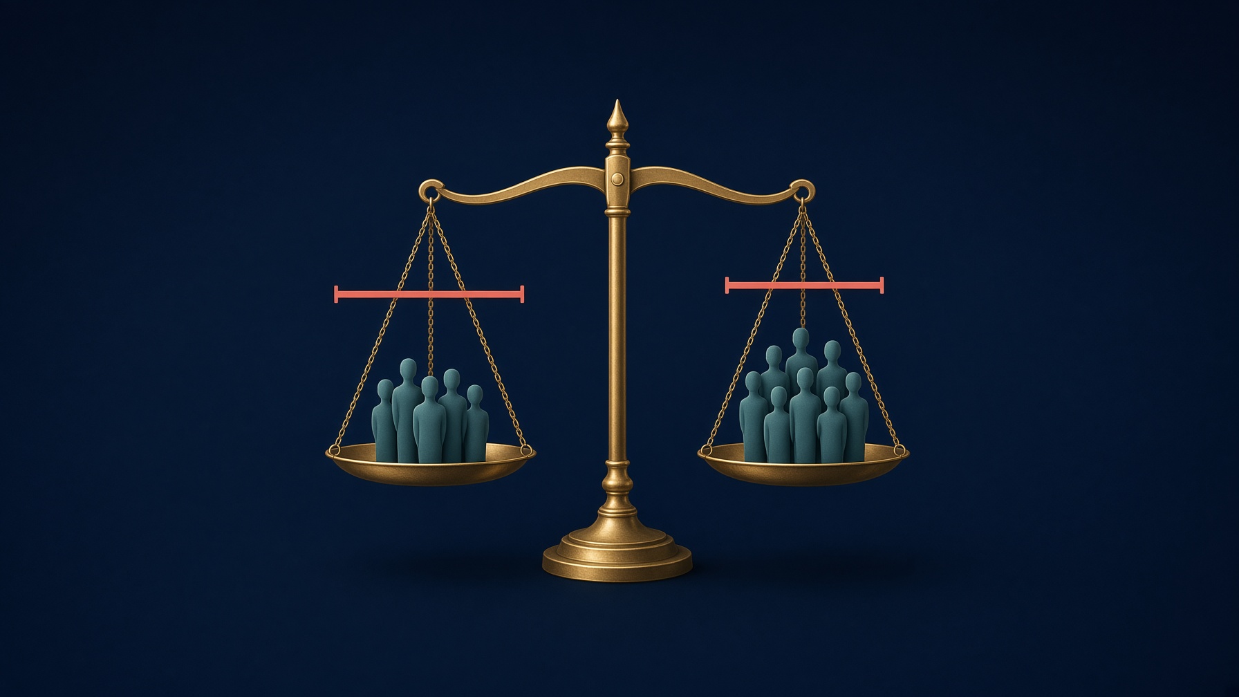 Balance scale of a small group and a larger group, with wider and tighter bars above them