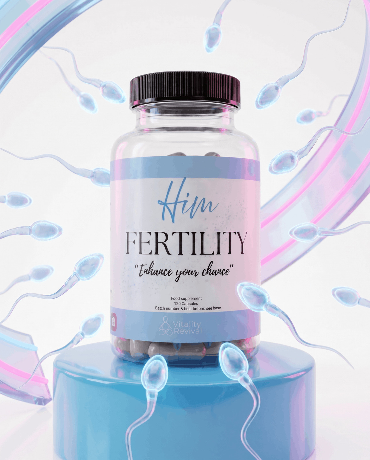 Vitality Revival HIM FERTILITY food supplement — male fertility support for a 90-day sperm cycle